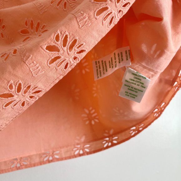 Lilly Pulitzer Astara Top Peach Palm Tree Eyelet Pom Pom Sleeve V Neck Blouse S - Picture 6 of 12